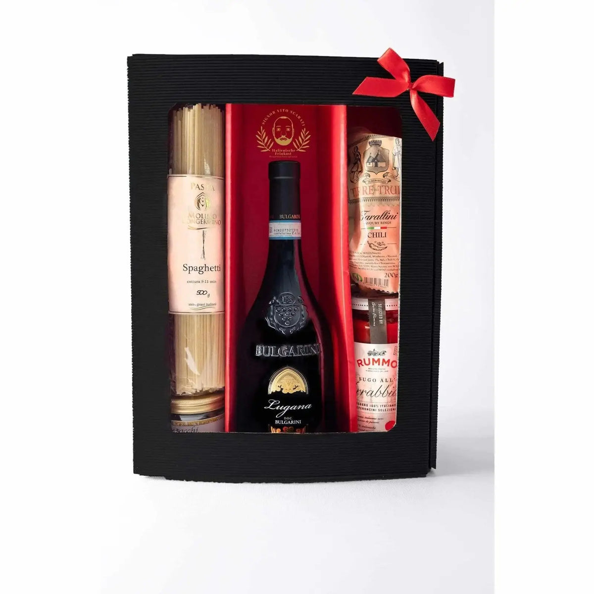 3er Geschenkbox mit Spaghetti, Lugana, Tarallini und Sugo all'Arrabbiata