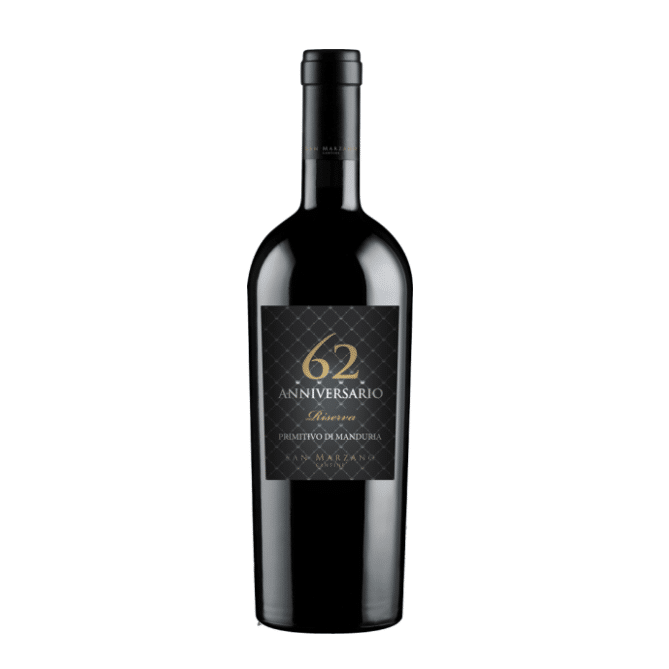 San Marzano Primitivo di Manduria 62 Anniversario Riserva DOP 0,75 l – edler Rotwein aus Apulien-italienische Feinkost Scarati