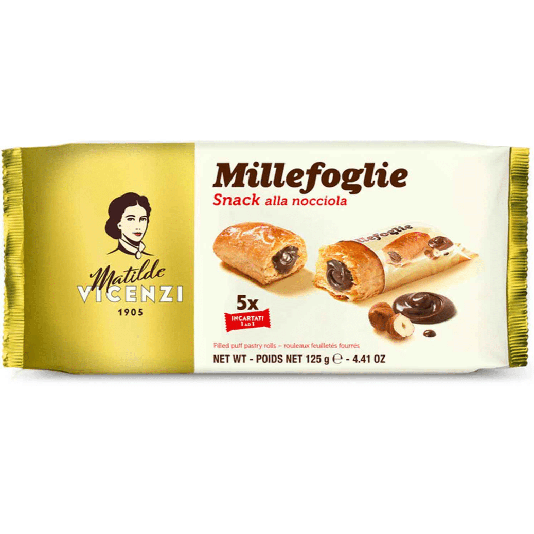 Matilde Vicenzi Millefoglie Snack alla nocciola 5x25g-italienische Feinkost Scarati