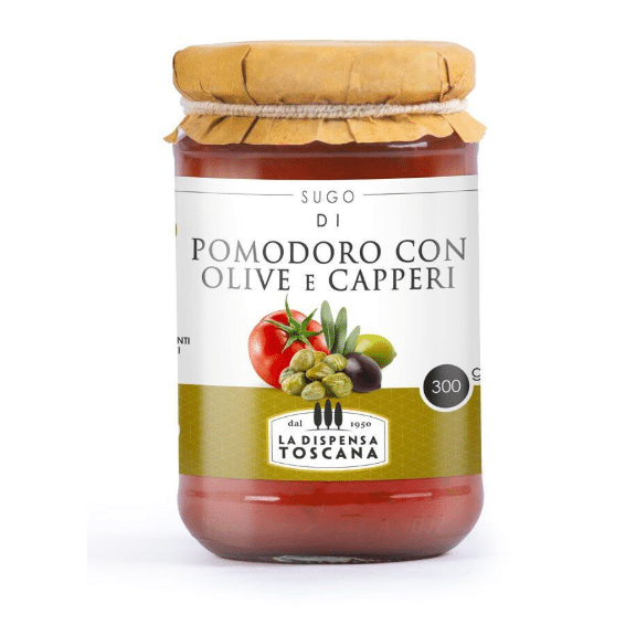 Tomatensoße Oliven & Kapern „Sughi Toscana“ 300 g – Italienische Pastasauce-italienische Feinkost Scarati