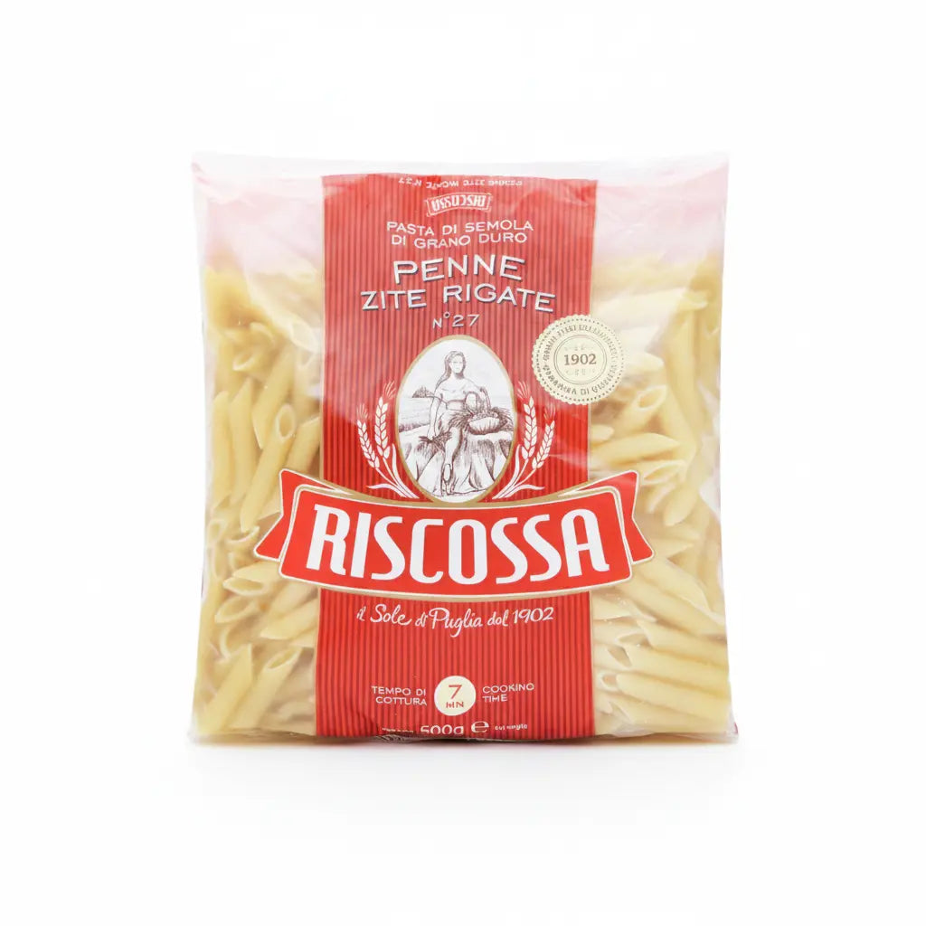 Riscossa Penne Zite Rigate n°27 500 g – Italienische Hartweizen-Pasta - italienische Feinkost Scarati