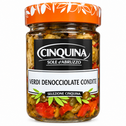 Oliven Verdi Denocciolate Condite „Cinquina“ 180 g – entsteinte grüne Oliven mit Chili Cinquina