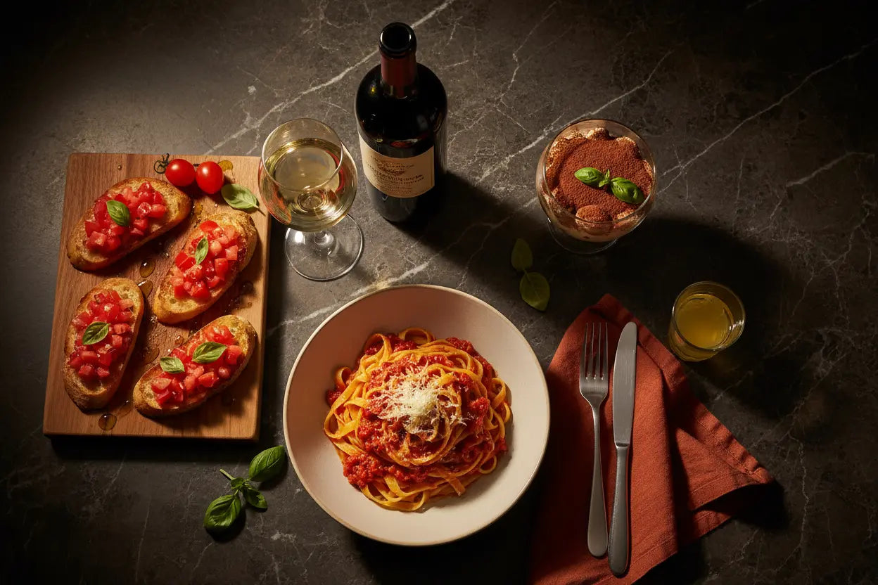 Geschenkset „Cena Italiana" – 3-Gänge-Menü mit Wein & Likör